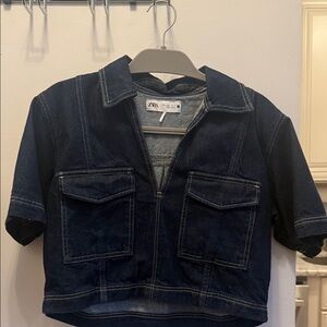 Zara Navy Blue Short Sleeve Denim Jacket